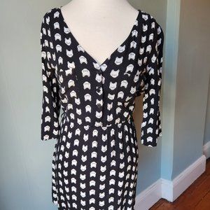 Black and white kitty dress with 3/4 sleeves, size small